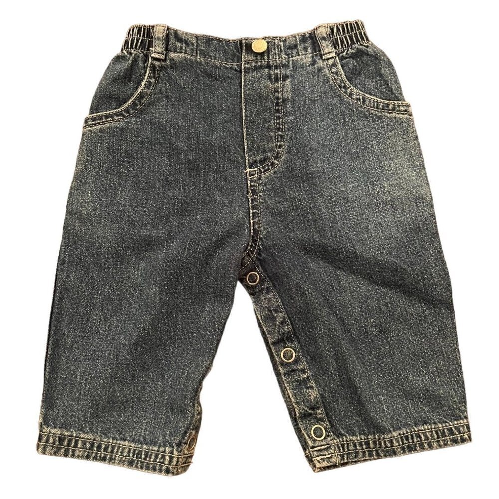 Cherokee Baby Blue Jeans 6M Denim 4-Pocket with Elastic Waist and Snap Legs